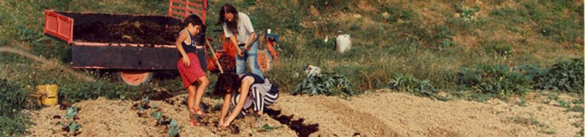 Hubert, Lucilla e Salvatore che lavorano nell'orto